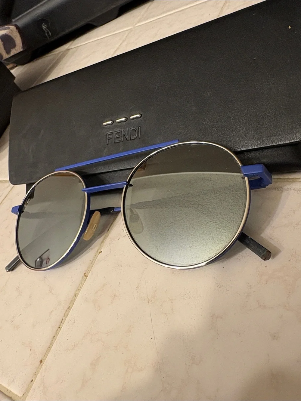 Fendi Blue and Silver Round Metal Sunglasses